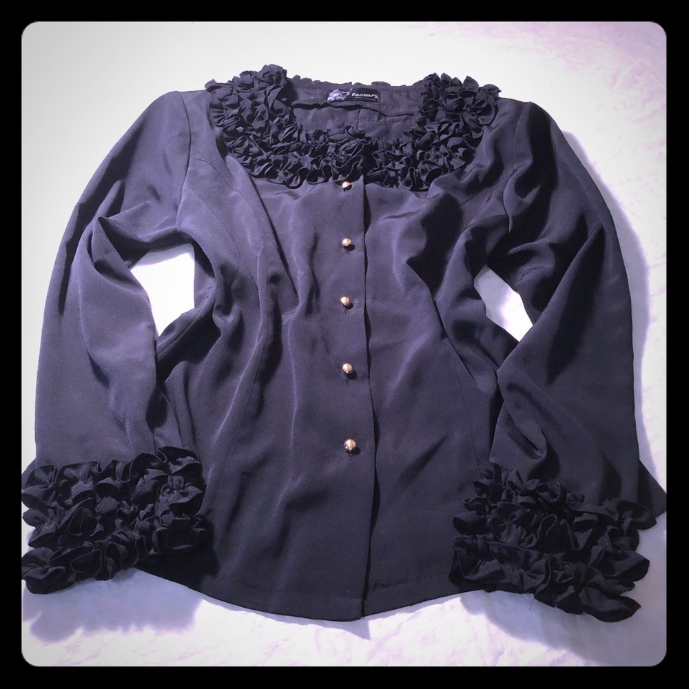 Navy blue ruffled top
